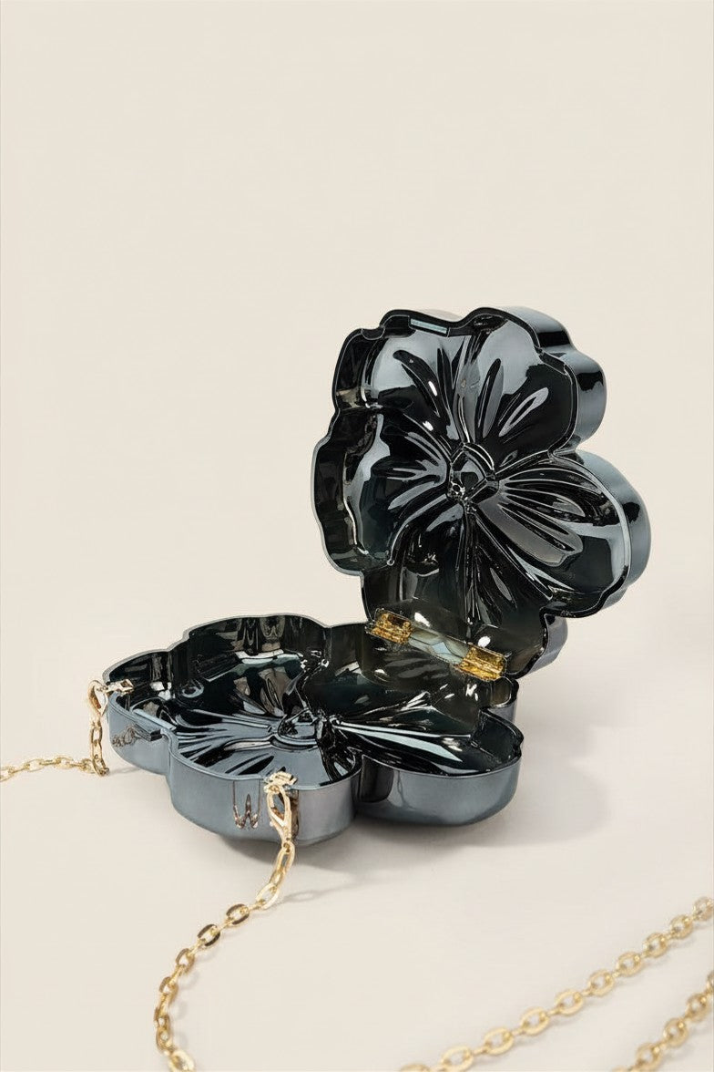 Flower Metallic Chain Cross-Body Bag