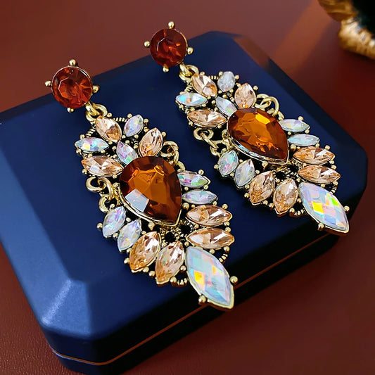 Vintage Full Rhinestone Women's Earrings Luxury