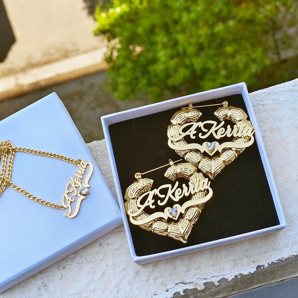 Ensemble de bijoux de nom personnalisé, collier de pierre de naissance personnalisé, boucles d&