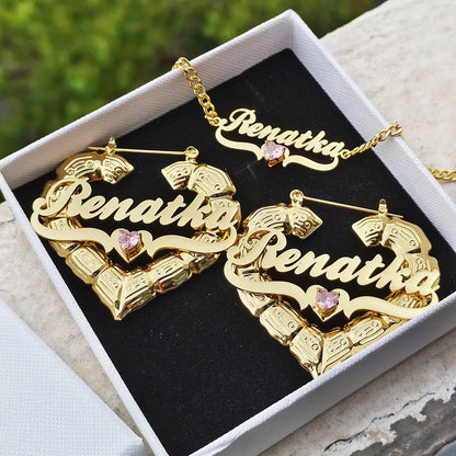 Ensemble de bijoux de nom personnalisé, collier de pierre de naissance personnalisé, boucles d&