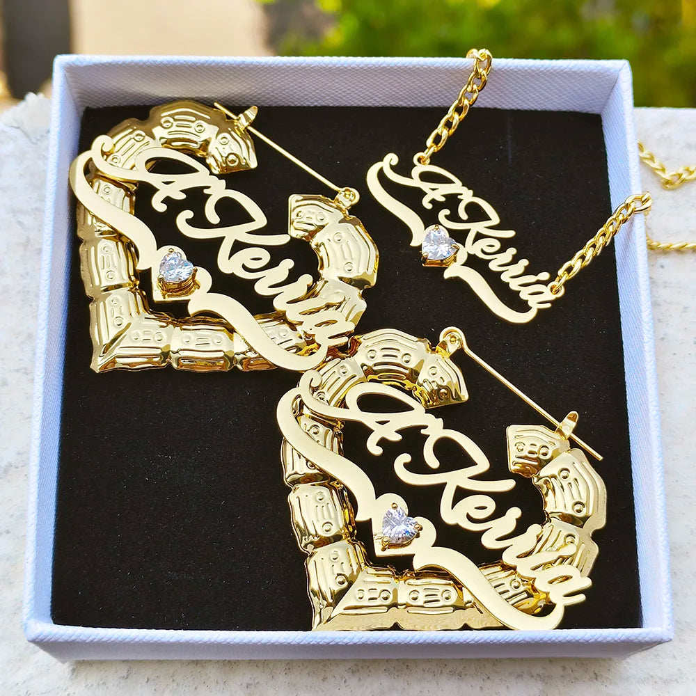 Ensemble de bijoux de nom personnalisé, collier de pierre de naissance personnalisé, boucles d&