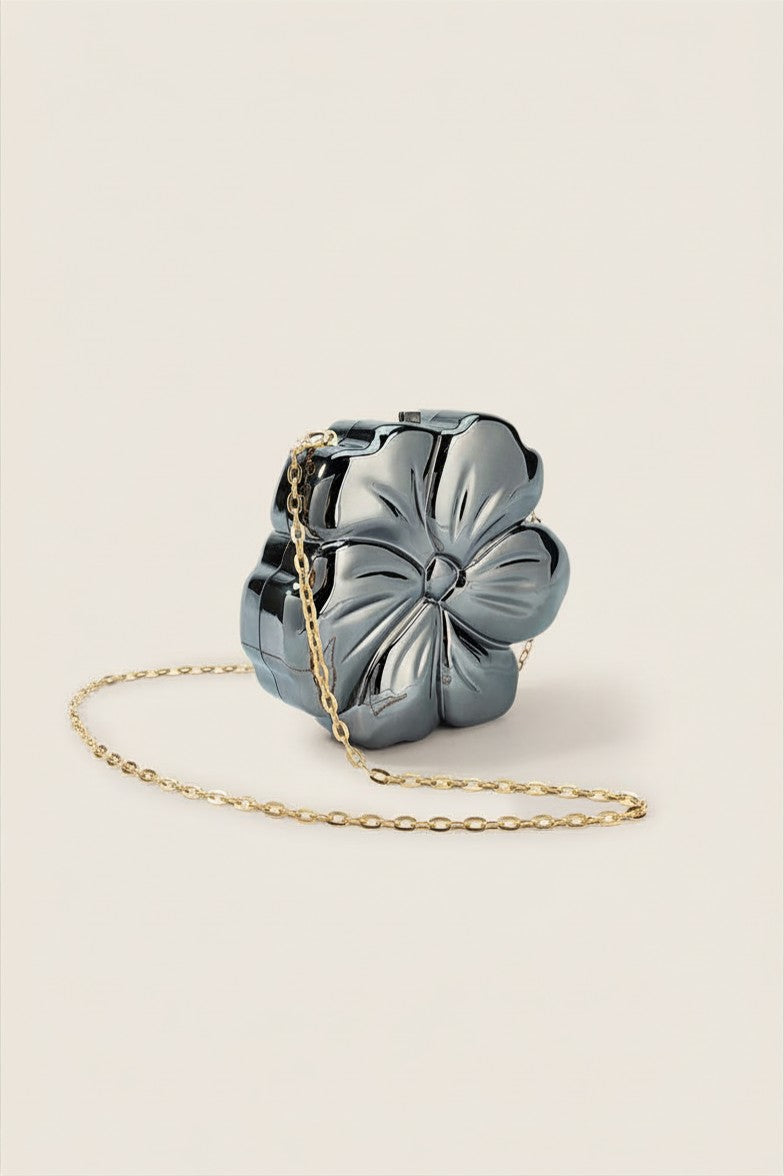 Flower Metallic Chain Cross-Body Bag