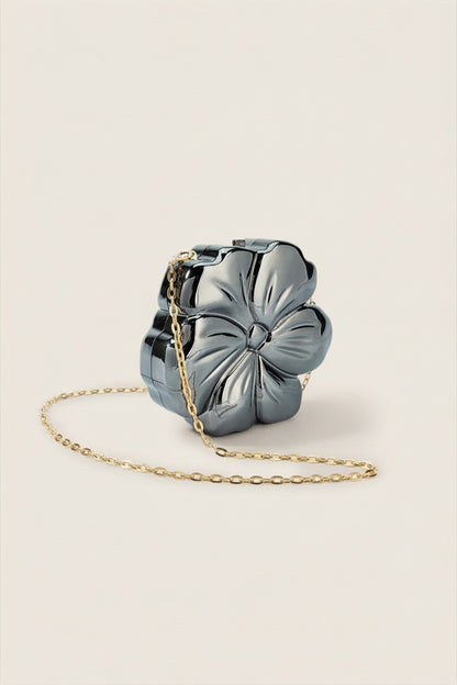 Flower Metallic Chain Cross-Body Bag