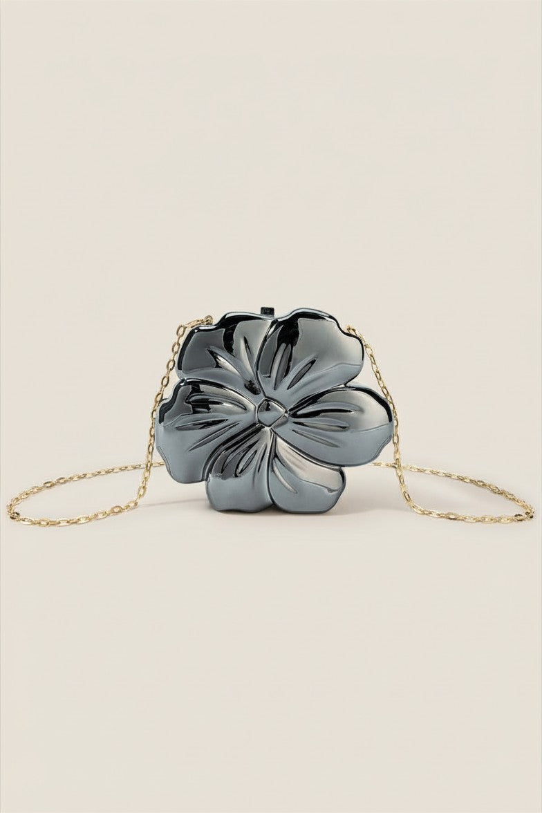 Flower Metallic Chain Cross-Body Bag