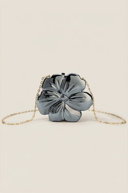 Flower Metallic Chain Cross-Body Bag